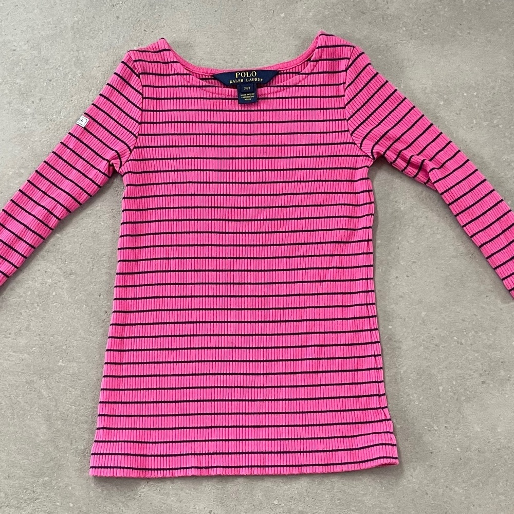 POLO PINK DRESS WITH NAVY STRIPES - 2T
